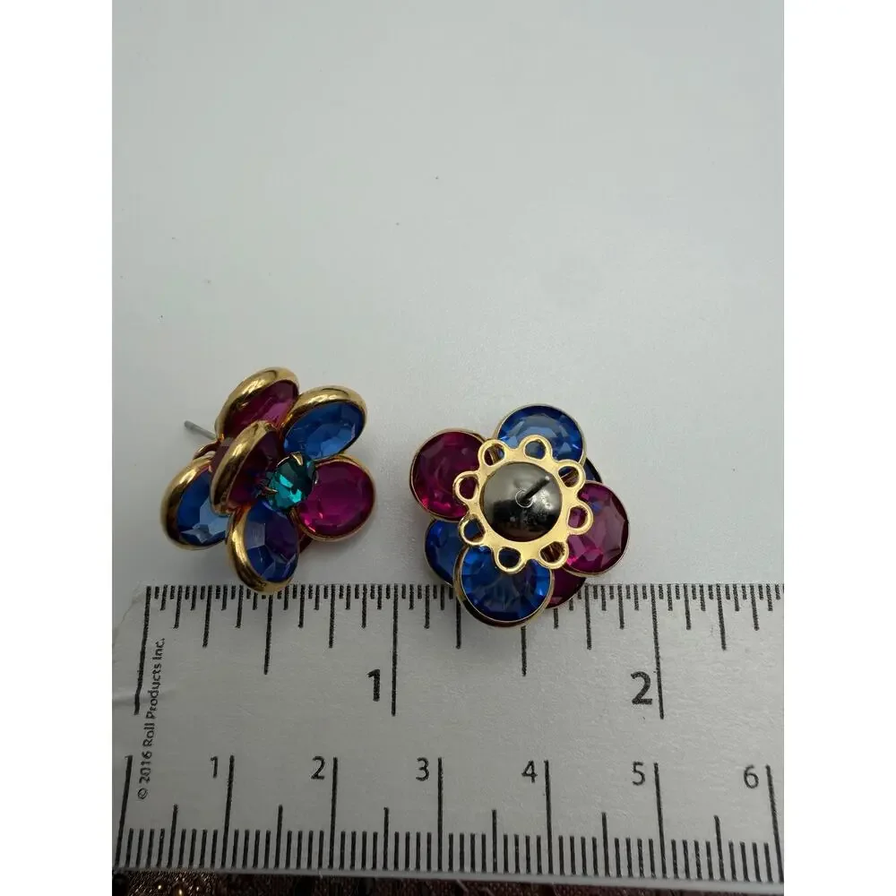 Dazzling Swarovski Crystal Flower Earrings – Multicolor Bezel Set Studs